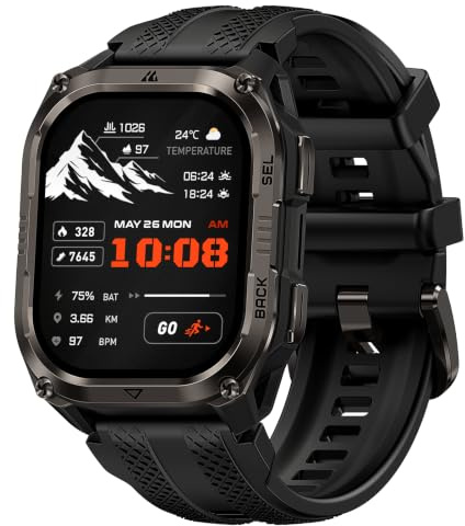 KOSPET PULSE 2 Smartwatch robusto, GPS dual-band, 5ATM e IP69, Torcia LED | AMOLED da 1,96, batteria extra large, oltre 170 modalità sportive, Monitoraggio cuore e sonno per Android e iPhone Nero