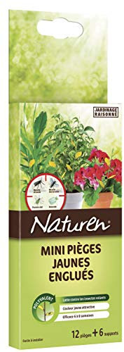 NATUREN NPJMINI - Mini-pièges Jaunes Englués Anti-insctes Volants x12 + 6 Supports - Lutte Contre Les Insectes Volants - Couleur Jaune Attractive - Efficace 6 à 8 semaines - Piège Facile à Installer