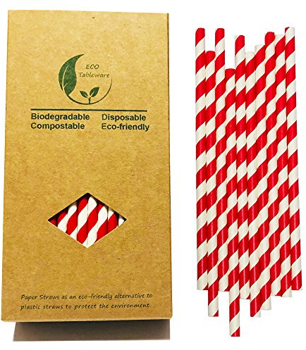 Bright Red And White Stripes Paper Straws, Biodegradable Food Grade Red Striped Barber Paper Drinking Straw For Daily Use Drinking, Coca Cola Straws (Pack of 100)