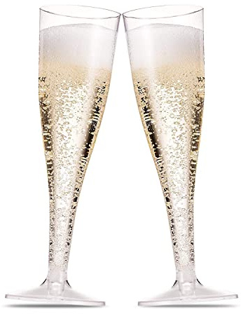 Munfix 100 Plastic Champagne Flutes - 5 Oz Disposable Clear Champagne Glasses for Parties, Mimosa Bar, Events, Wedding and Shower Party Supplies - Toasting Cocktail Cups