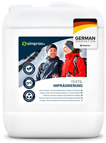 SIMPRAX® Impermeabilisant Tissu Textile - Protection Ecologique et Performante - Certifie Oeko Bombe Impermeabilisante Textile Ideal pour Ski Softshell Gore-Tex Sympatex & Vetements Exterieur - 5 L
