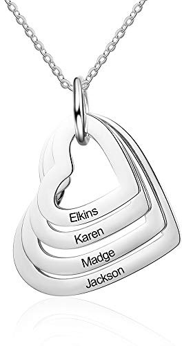 kaululu Halskette Damen Personalisiertes Kette mit Namen Namenskette mit Herz Edelstahl Silber 925 Anhänger für Mama Frauen Muttertagsgeschenk Personalisierter Schmuck