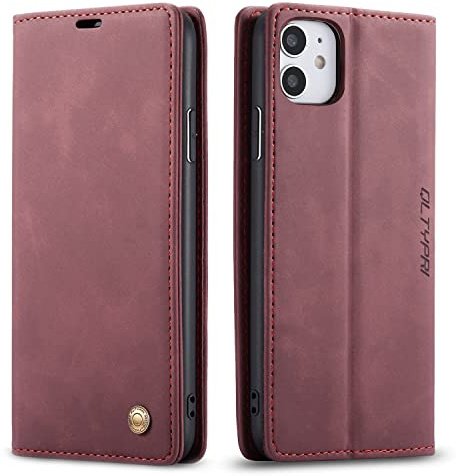 QLTYPRI Hülle für iPhone 11 Pro, Vintage Dünne Handyhülle mit Kartenfach Geld Slot Ständer PU Ledertasche TPU Bumper Wallet Case Flip Schutzhülle Kompatibel mit iPhone 11 Pro - Rot | Vintage PU Leder Hülle, Handyhülle mit 2 Kartenfächer, Standfunktion, Weicher TPU-Rahmen, Stoßfeste Flip Wallet Case
