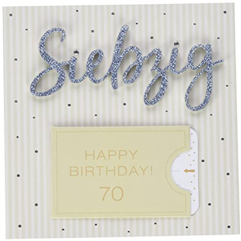 Perleberg Geburtstagskarte mit Lettering Surprise siebzig - edle Karte zum 70. Geburtstag mit Umschlag - schöne Geburtstagskarten 15 x 15 cm - Karte Geburtstag für eine gelungene Überraschung