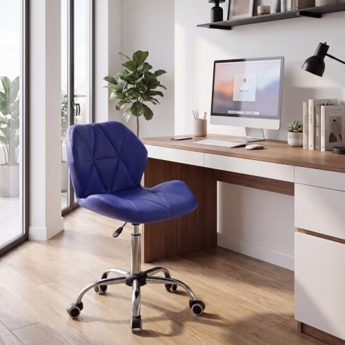 Vida Designs Geo 3331240 Büro-Computer-Stuhl, blau, Gaming-Stuhl, Sekretär, Beine mit Drehrollen, Höhe verstellbar, Chrom, Polyurethan-Kunstleder