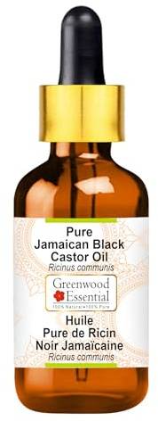 Greenwood Essential Pure Jamaican Black Castor Oil (Ricinus communis) with Glass Dropper Cold Pressed 30ml (1 oz)