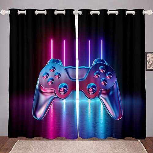 Tbrand Gamepad Blickdichte Vorhänge für Jungen und Teenager, 137 x 117 cm, moderner Spiel-Fenstervorhang, Videospiel-Vorhänge für Kinder und Mädchen, Neuheit, Farbverlauf, Aktionstasten