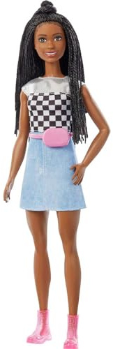 Barbie GXT04 - „Bühne Frei für große Träume Brooklyn Puppe (ca. 30 cm groß, mit braunen Zöpfen) mit schimmerndem Oberteil, Rock und Zubehörteilen, Spielzeug Geschenk für Kinder ab 3 Jahren