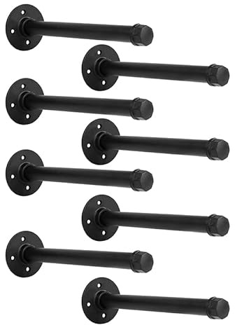 YCCO Industrial Black Iron Pipe Shelf Brackets Wall Mount DIY Shelving Brackets Pipe Decor Wall Rustic Garment Rack Hardware Included, 8 Inch Set of 8