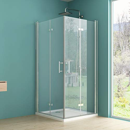IMPTS Duschkabine 90x90cm, Falttür Duschabtrennung Eckeinstieg Doppelt Falttüren Falttürkabine Duschtür Dusche klappbar tür Duschtrennwand aus 6mm ESG Klares Nano glas, Höhe 195cm, onhe Duschwanne
