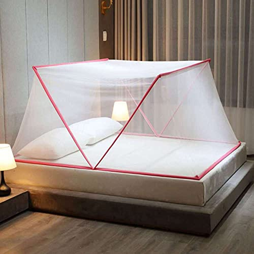 Faltbar Bodenlos Moskitonetz Doppelbett, Tragbar Anti-Moskito Falten Bett Baldachin zum Single zu King Size Baby Betten-Rosa_L190xw100xh80cm
