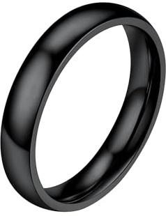 PROSTEEL Anillo Mujer Negro 4mm Ancho Acero Inoxidable Anillos de Compromiso Boda Alianza Tamaño 25 Joyas para Mujeres Hombres Parejas