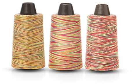 Realm Lot de 3 bobines de fil en polyester pour machine à coudre surjeteuse Multicolore 2744 m (A, B, C)