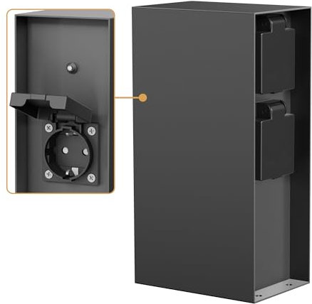 ledscom.de Garten Steckdosensäule POMI für außen, IP44, Dämmerungssensor, 3-Fach, Edelstahl, anthrazit, eckig, 23 cm