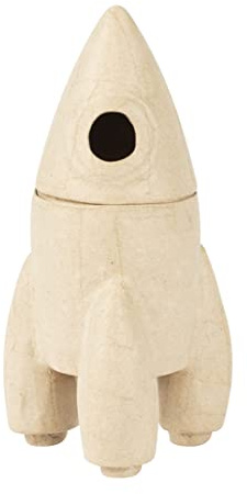 Decopatch BT074C - Schachtel aus Pappmaché, Rakete 11,5x22,5cm, für Wohndeko, einfach zum Verzieren, Kartonbraun, 1 Stück