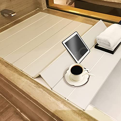 aleawol Badewannenabdeckung 170x75cm, Faltbare Staubdichte Badewannenabdeckungen Dämmplatte Badewannen Abdeckung 7mm PVC Badewannenbretter für Hause, Badezimmer SPA (Weiß)