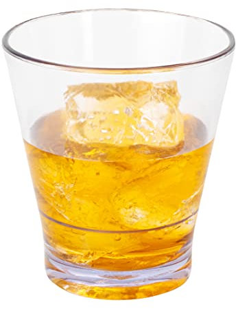 Restaurantware BEV Tek 9 Ounce Plastic Drinking Glasses, 12 Reusable Plastic Cocktail Cups - Shatterproof, Clear Plastic Old Fashioned Glasses, Dishwashable, Stackable
