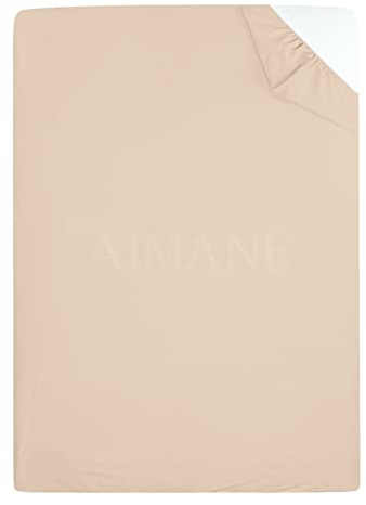 AIMANE® Non Iron Percale 4FT Small Double Fitted Sheet Poly Cotton Easy Care Non Iron Percale 4FT Fitted Bed Sheets Small Double (Latte)