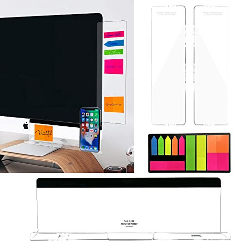 3 x Monitor-Memoboard (links, rechts und unten), Bürodekoration für Damen und Herren, Schreibtischzubehör, Computer-Monitor, Memoboard mit Handy-Halterung für Zuhause, Büro, Desktop, kommt mit 1