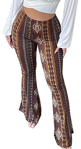YUZIBAO Legging de Yoga évasé pour Femme Taille Haute Boho Palazzo Jambes Larges, Marron, Taille M