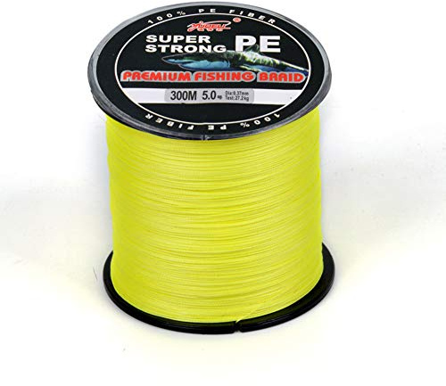 Amur Leopard Línea de Pesca Trenzada 4-Hilos 300m Super Fuerte PE Hilo de Pesca Trenzado Resistente a la Abrasión, Amarillo Fluorescente, 1.0#/0.16mm/8.3kg