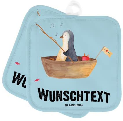 Mr. & Mrs. Panda Topflappen Bedrucken Pinguin Angelboot - Personalisierte Geschenke, Angeln, Optimistisch, Topfhandschuhe, Trennung, personalisiert, mit Namen, Genießen