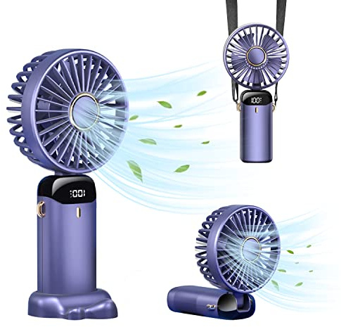 BLYANX Portable Handheld Fan, Mini Personal Hanging Neck Fan 3000mAh USB Rechargeable, 90°Adjustable Small Desk Fan 5 Speed for Women Men Home Office Travel