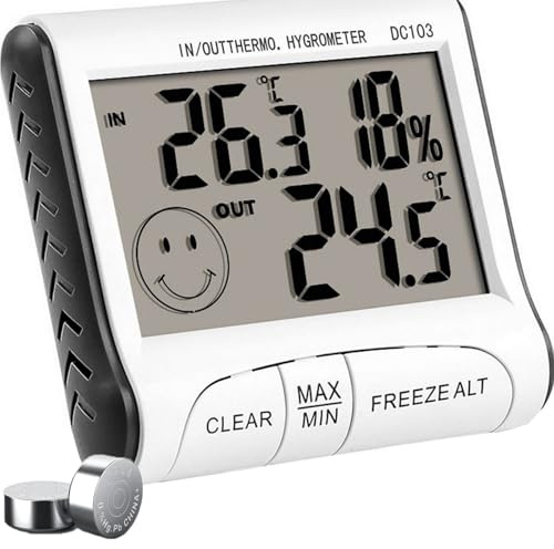 Retoo Thermometer Hygrometer Innen, Außen mit LCD Display, Digitales Thermo-Hygrometer mit Temperaturanzeige, Raumthermometer, Hygrometer Innen, Luftfeuchtigkeitmessgerät