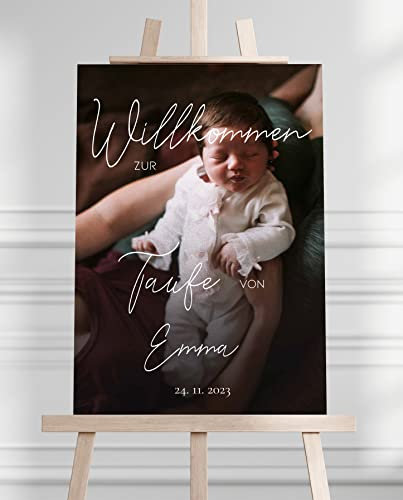 Manschin Laserdesign Willkommensschild Aluverbund personalisiert - Made in Germany - Welcome Willkommen Schild für Taufe, Geburtstag, Firmung, Kommunion, Konfirmation (80x55cm)