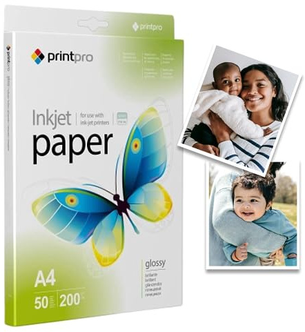 Fotopapier PrintPro von COLORWAY glänzend A4 200g/m² 50 Blatt Sofort Trocken Wasserfest für alle Tintenstrahldrucker