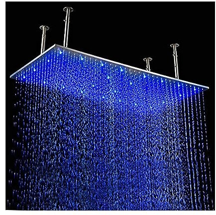 Delnet 20x40 inch(50.8 * 101.6cm) LED Showerhead Stainless Steel Rectangle Rainfall Shower Head Ceiling Mount for Bathroom, Brushed Nickel