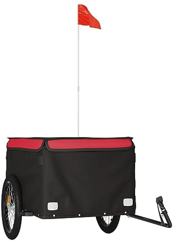 vidaXL Lastenanhänger, Anhänger für Fahrrad, Fahrradanhänger mit Deichsel Sicherheitsflagge, Transportanhänger, Schwarz Rot 45kg Eisen