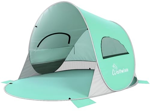 Wolfwise Tienda de Playa UPF 50+ Plegable para 3-4 Personas con sombrilla Deportiva, Tienda de Refugio Instantáneo contra el Sol, Toldo de Sombra, Color Verde Menta