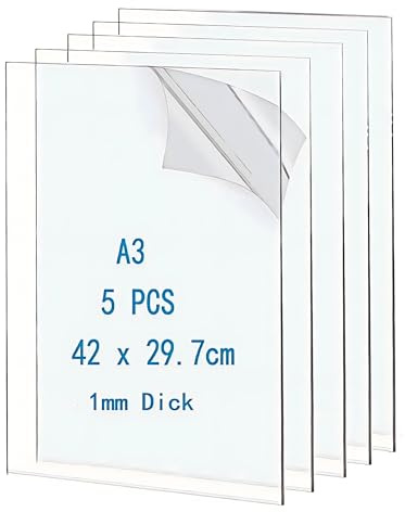 Qiareoiu 5 Stück 42 x 29.7cm Transparente Acrylplatte 1mm Dick, A3 Kunststoff Acrylplatte, Acrylglas Platten für Wandarbeiten, DIY