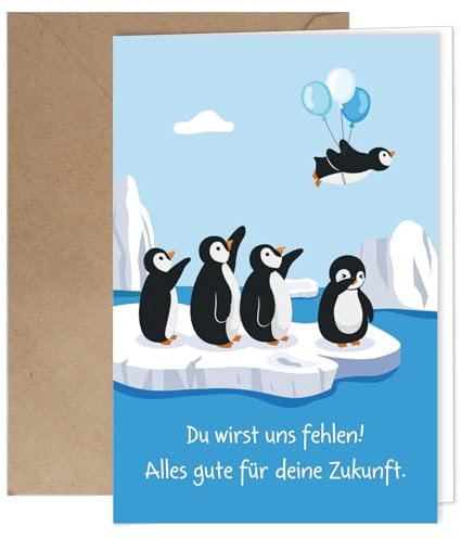 COLOFALLA Abschiedskarte Kollegen Lustig Karte Pinguin zum Abschied Ruhestand Rente Klappkarte Abschiedsgeschenk für Jobwechsel Pension Kündigung Kollegin mit Umschlag