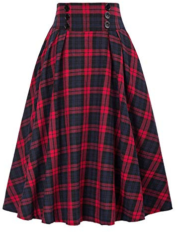 Kobilee Gonne Invernali Donna Lunga Gonna a Pieghe Gonna Pantalone Vita Alta Elasticizzata Gonna Plissettata Curvy Elegante Gonna Scozzese Rossa Minigonna Gonna Tartan