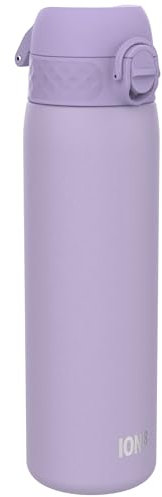 ION8 Leicht Stahl-Trinkflasche, 600 ml, Nicht IsoliertAuslaufsicher, Einhandöffnung, Sichere Verriegelung, Spülmaschinenfest, Klappdeckel, Tragegriff, Leicht zu Reinigen, Helles Lila