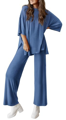 PRETTYGARDEN Two Piece Sets For Women Summer Fashion Lounge Matching Set 2025 Travel Vacation Airport Outfits Clothing (Blue,Medium)