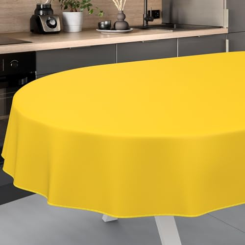 ANRO Wachstuch-Tischdecke Tischdecke abwaschbar Wachstuch Garten-Tischdecke Outdoor Indoor Oval 220x140cm mit Saum Gelb Wachstuchtischdecke Wachstischdecke wasserabweisend Gartentischdecke