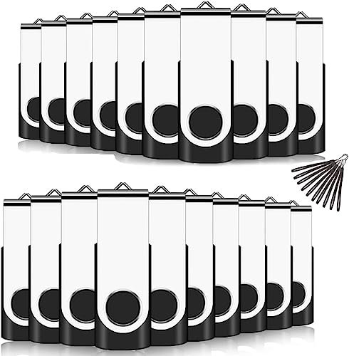 EASTBULL - Memoria USB 2.0 Flash Drive Llave USB giratoria con 20 Cuerdas (4 GB x 20 Unidades), Color Negro