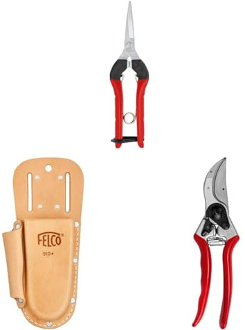 FELCO 2 Gartenschere mit Lederholster 910+ und Leseschere 310 – Robustes Set für präzise Schnitte und Erntearbeiten