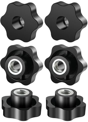 FOMGIIN Stjärnhandtagsmutter M12, 6 stycken 50 mm diameter yttre vingmutter, inre gänga mässing räfflad skruv stjärnhandtag för maskiner och anläggningar, möbler, träningsutrustning, verktygsmaskiner