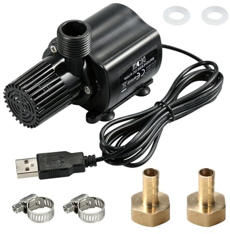 USB Aquariumpumpe 500L/H 4W Tauchpumpen Mini Wasserpumpe klein Fontäne Pumpe Filterpumpe Ultra Leise Springbrunnen Pumpe mit 1,8M Kabel 2 Messing Düse für Aquarium Bürstenlose Tauchwasserpumpe