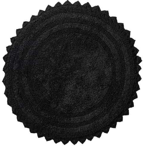 Circle Badematte mit Häkelmuster, Baumwolle, saugfähig, weich, wendbar, gewebt, schwarz, rund, 61 cm