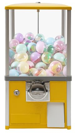 Coin Operated Vending Machine, Gumball Candy Toy Capsule Dispenser Vending Tool PS Bouncy Balls Dispenser for Retail Stores, Amusement Parks, Fits 4.5-5cm Balls, 25c Coin Mechanism (Yellow)