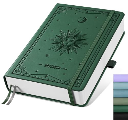 EMSHOI Notizbuch A5 Blanko Hardcover, 100g/m², 320 Seiten - Dunkelgrün | Skizzenbuch Blanko, 180° flach, Gummiband, Innentasche, Stiftschlaufe, für Schule, Kreative Zeichnungen, 14.5 x 21cm