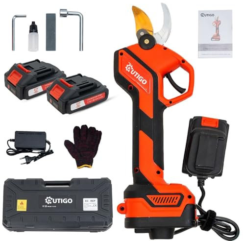 OUTIGO Forbici Potatura Elettriche, Dotato di 2 batterie da 21V 3000mAh, 25 mm, Forbici elettriche da potatura,con Motore brushless per giardinaggio, alberi da frutto, vigneto