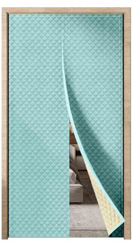 WPWSDWMX Thermo Türvorhänge mit Teleskopstange, Wintertürvorhang mit Zentraler Öffnung, Schalldicht und Winddicht, Temporäre Thermovorhänge für Türen(Blue,180 * 70cm/71 * 27in)