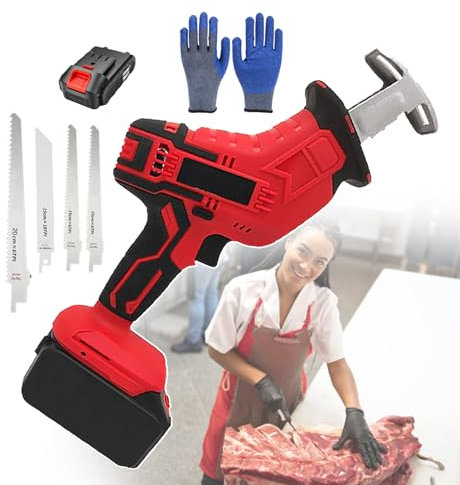 bcomedrag Electric Reciprocating Saw, Hacksaw Handheld Cordless Tools For Cutting Pork Bone, Fish Fillet, Steak, Portable Butcher Bone Saw Machine, With 4 Saw Blades,1battery