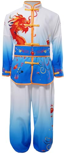 Oyolan Costume Kung Fu da bambino, ragazzo, vestito arti marziali, abbigliamento tradizionale cinese Tai Chi, blu, 13-14 Anni
